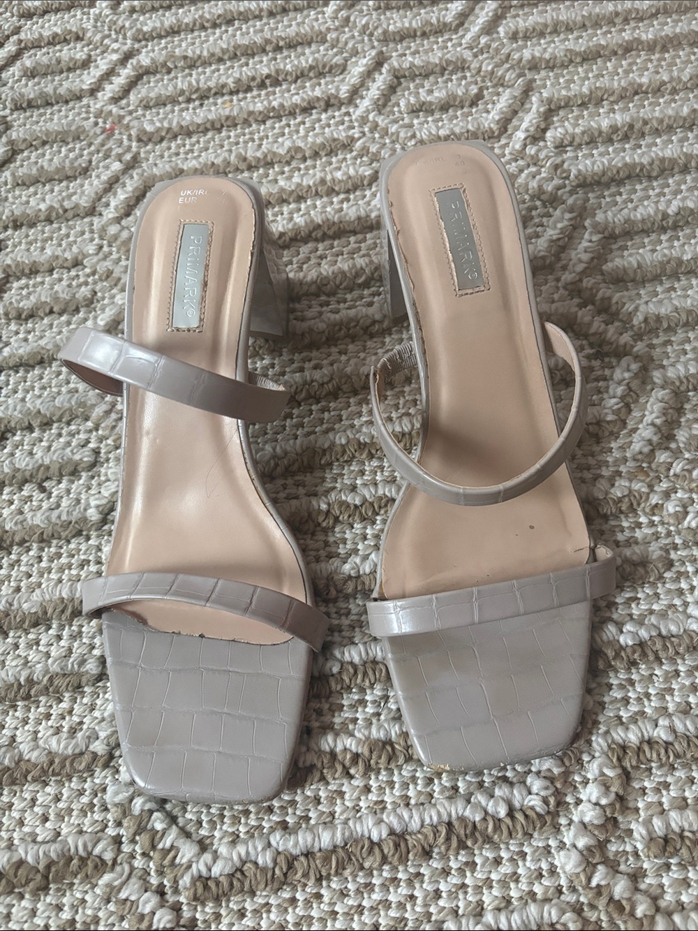 Primark Neutral Croc-Embossed Strappy Block Heels